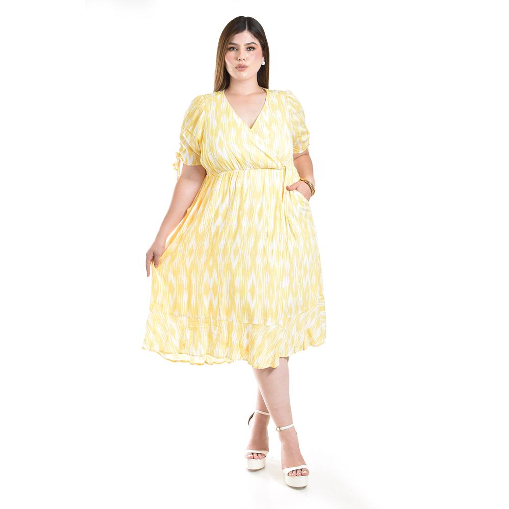 Foto 1 | Vestido Cruzado Con Textura Roman Fashion /tallas Extras, 9234 (amarillo) Amarillo