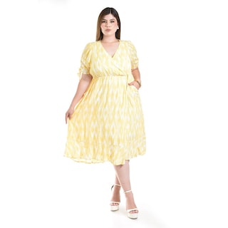 Foto 1 | Vestido Cruzado Con Textura Roman Fashion /tallas Extras, 9234 (amarillo) Amarillo