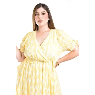 Foto 4 | Vestido Cruzado Con Textura Roman Fashion /tallas Extras, 9234 (amarillo) Amarillo