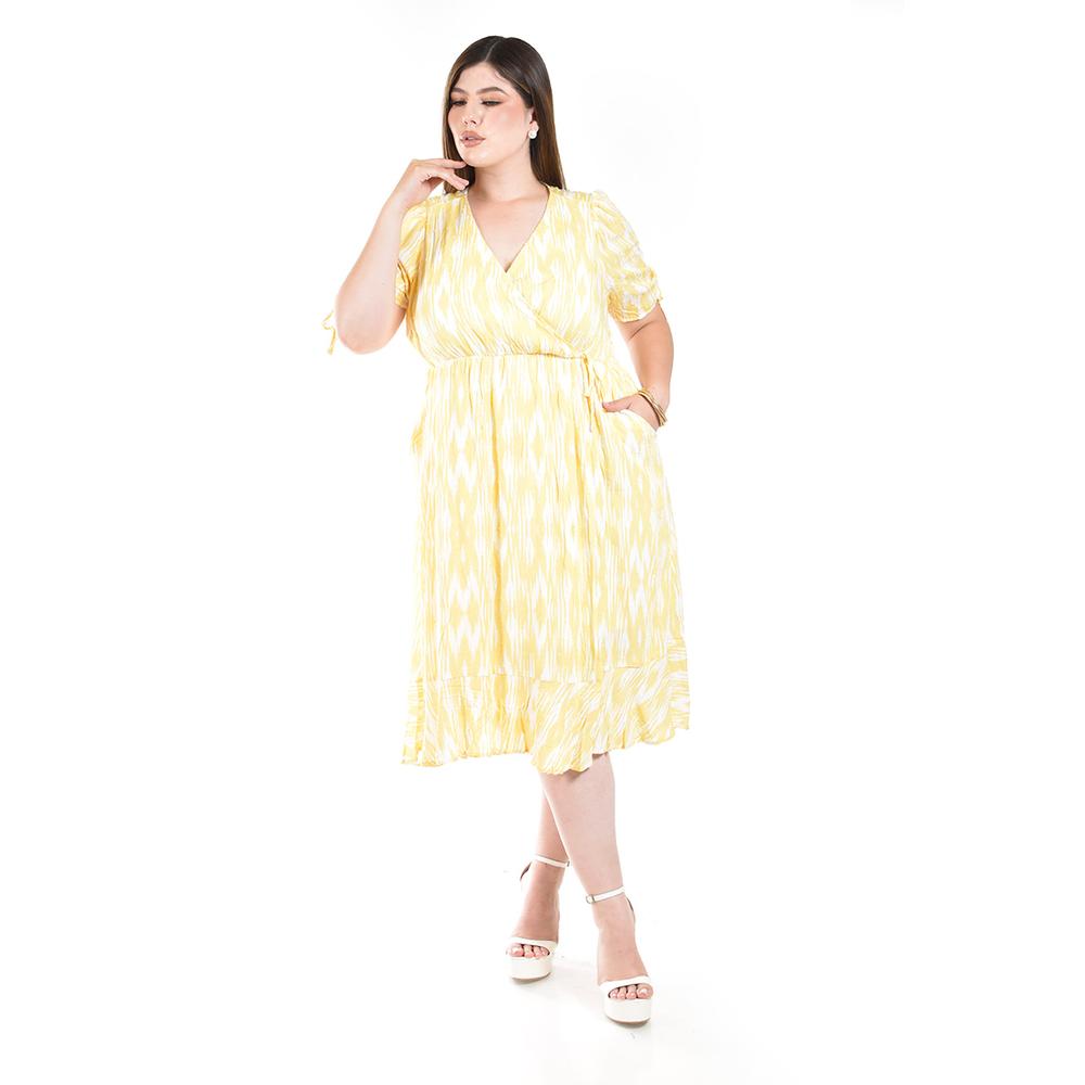 Foto 5 | Vestido Cruzado Con Textura Roman Fashion /tallas Extras, 9234 (amarillo) Amarillo