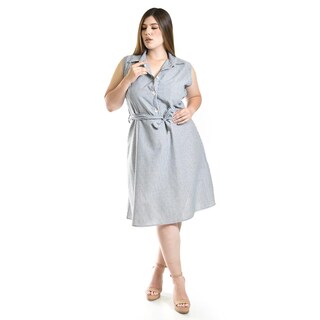 Foto 1 | Vestido Camisero A Rayas Roman Fashion /tallas Extras, 4141 (azul Marino) Azul Marino