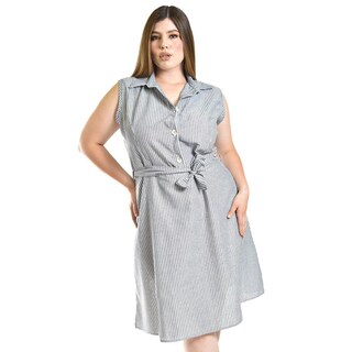 Foto 4 | Vestido Camisero A Rayas Roman Fashion /tallas Extras, 4141 (azul Marino) Azul Marino