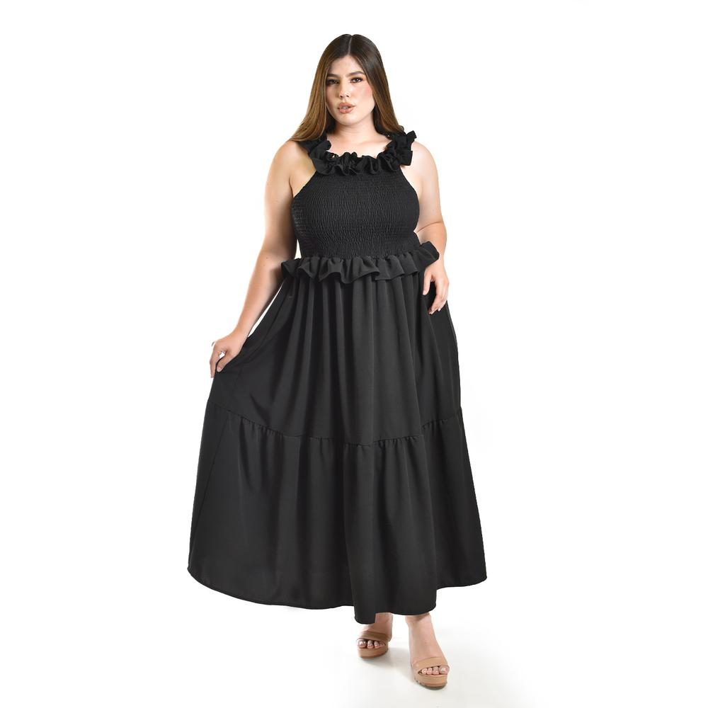 Foto 2 pulgar | Vestido Largo Con Olanes Roman Fashion/ Tallas Extras, 4360 (negro) Negro