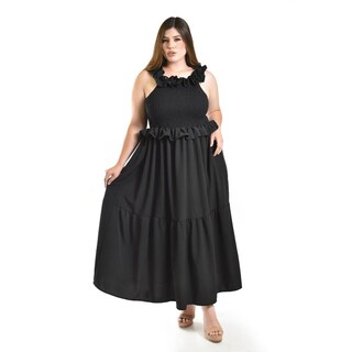 Foto 1 | Vestido Largo Con Olanes Roman Fashion/ Tallas Extras, 4360 (negro) Negro