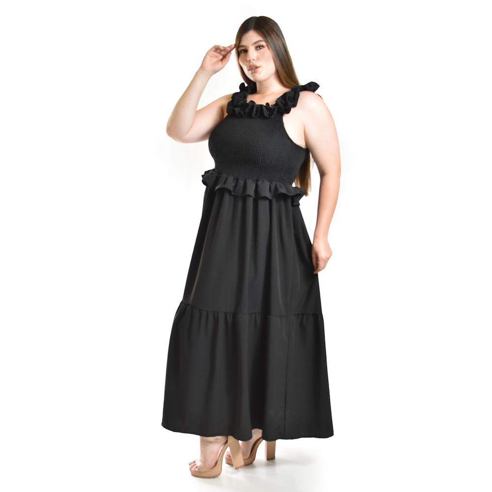 Foto 3 pulgar | Vestido Largo Con Olanes Roman Fashion/ Tallas Extras, 4360 (negro) Negro