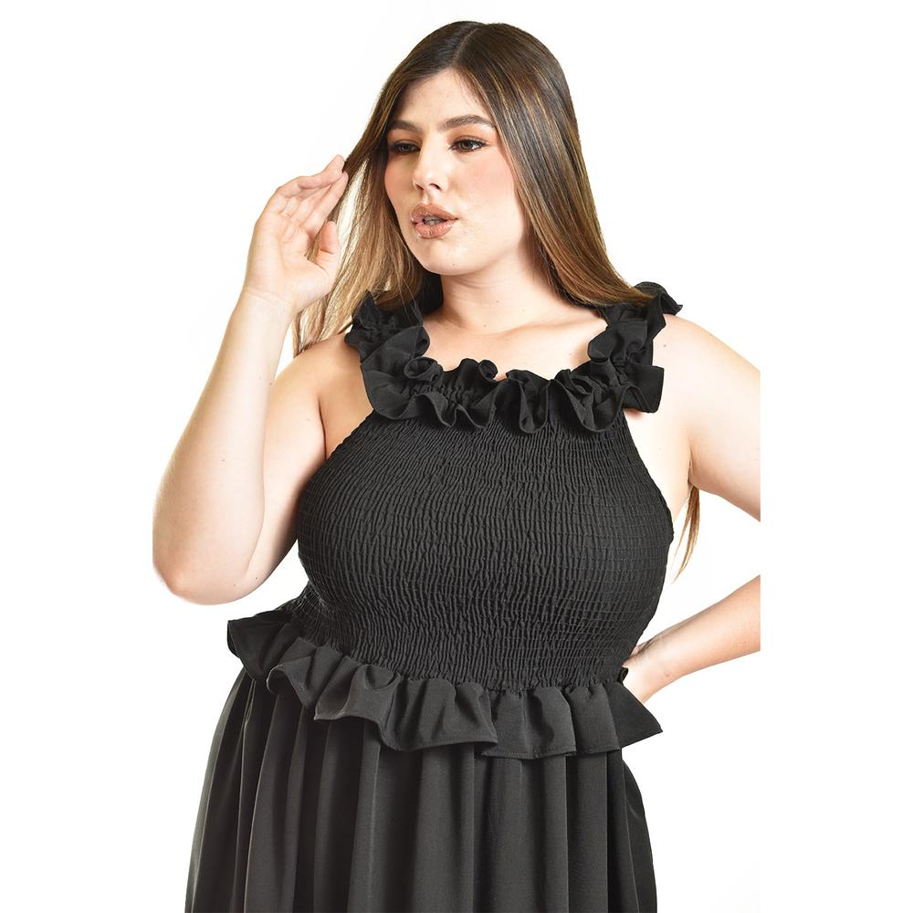 Foto 5 pulgar | Vestido Largo Con Olanes Roman Fashion/ Tallas Extras, 4360 (negro) Negro