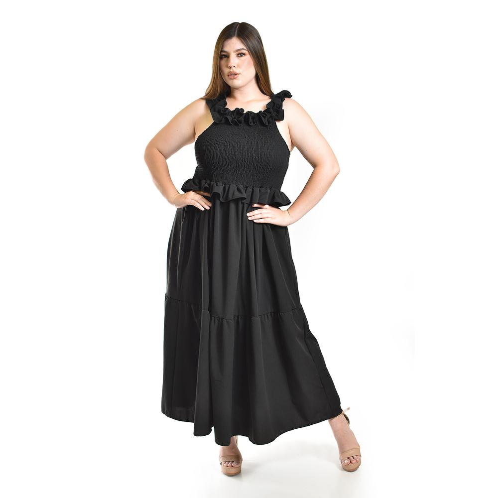 Foto 6 pulgar | Vestido Largo Con Olanes Roman Fashion/ Tallas Extras, 4360 (negro) Negro
