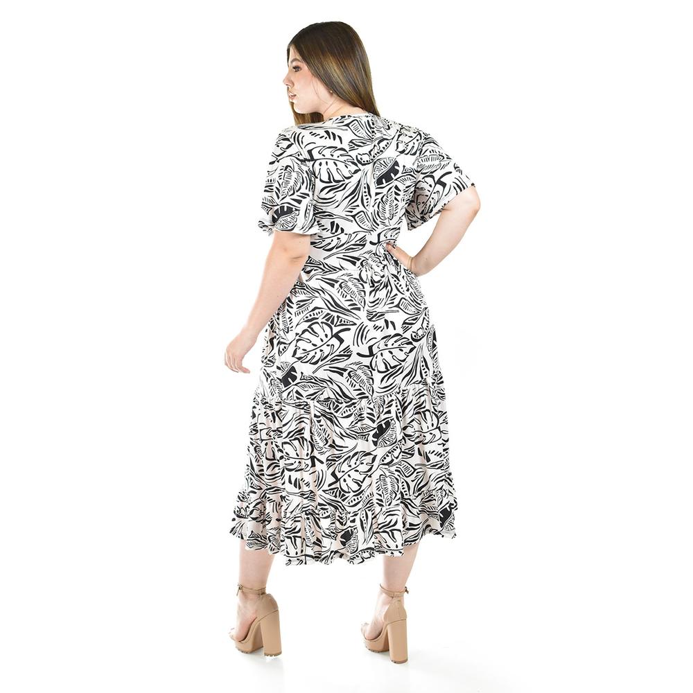 Foto 4 pulgar | Vestido Midi Estampado Roman Fashion /tallas Extras, 4285 (blanco /negro) Negro