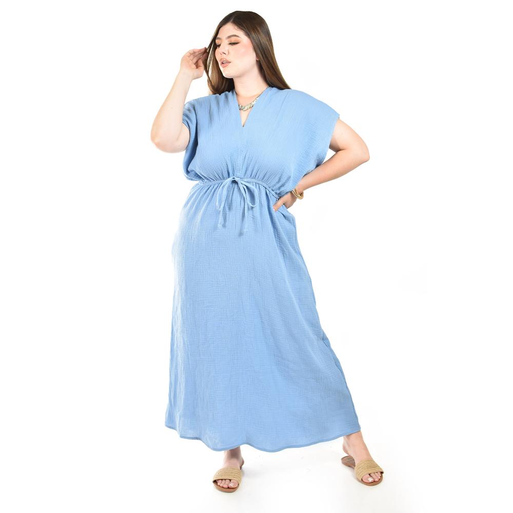Foto 2 pulgar | Maxi Vestido De Algodon Roman Fashion /tallas Extras, 4365 (azul Claro) Azul