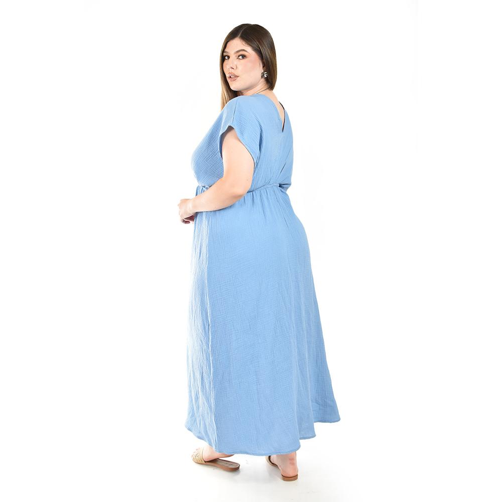 Foto 4 pulgar | Maxi Vestido De Algodon Roman Fashion /tallas Extras, 4365 (azul Claro) Azul