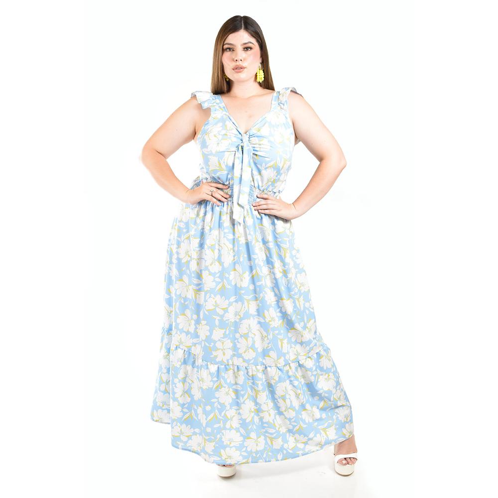 Foto 2 pulgar | Maxi Vestido Floreado Roman Fashion /tallas Extras, 4335 (azul Cielo) Azul