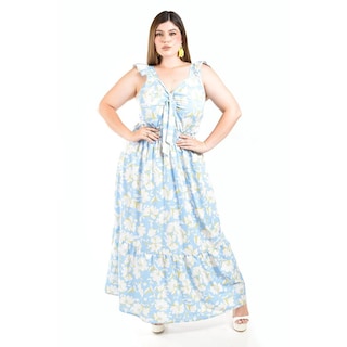 Foto 1 | Maxi Vestido Floreado Roman Fashion /tallas Extras, 4335 (azul Cielo) Azul