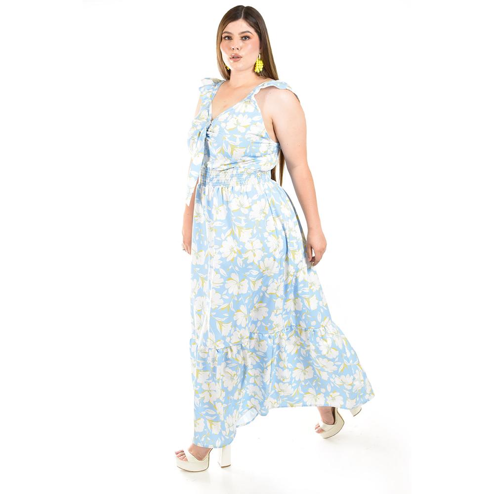 Foto 3 pulgar | Maxi Vestido Floreado Roman Fashion /tallas Extras, 4335 (azul Cielo) Azul
