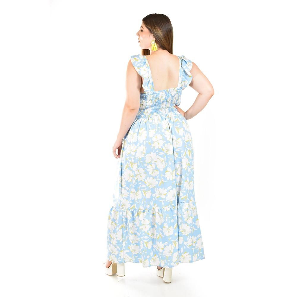 Foto 4 pulgar | Maxi Vestido Floreado Roman Fashion /tallas Extras, 4335 (azul Cielo) Azul