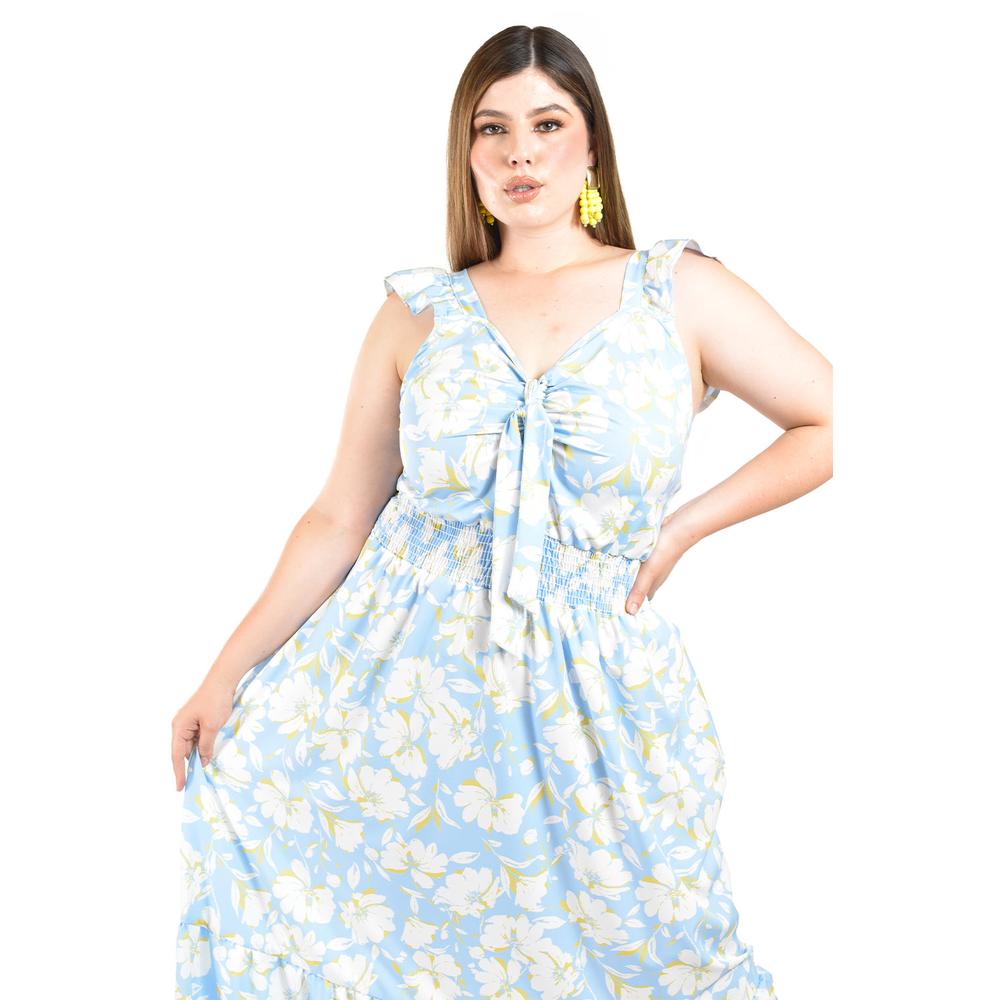 Foto 5 pulgar | Maxi Vestido Floreado Roman Fashion /tallas Extras, 4335 (azul Cielo) Azul