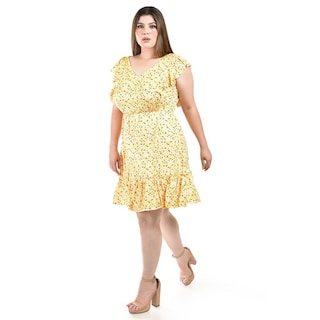 Foto 2 | Vestido Floral con Volantes Roman Fashion Amarillo para Mujer