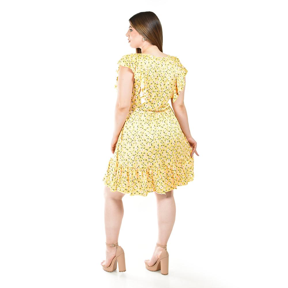 Foto 4 pulgar | Vestido Floral con Volantes Roman Fashion Amarillo para Mujer
