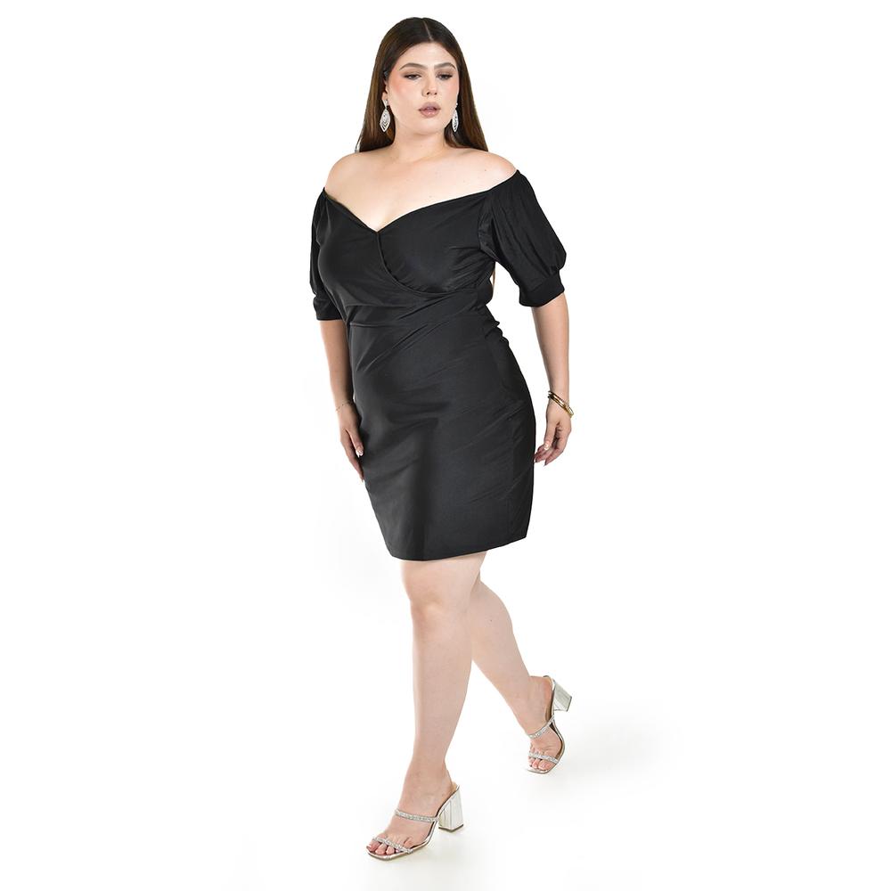 Foto 3 pulgar | Vestido Escote Cruzado Roman Fashion Negro para Mujer