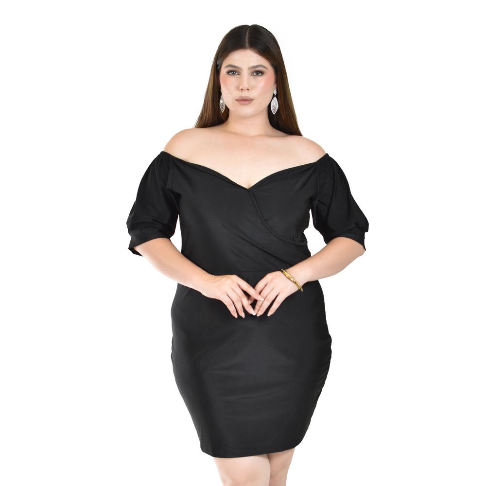 Foto 5 pulgar | Vestido Escote Cruzado Roman Fashion Negro para Mujer