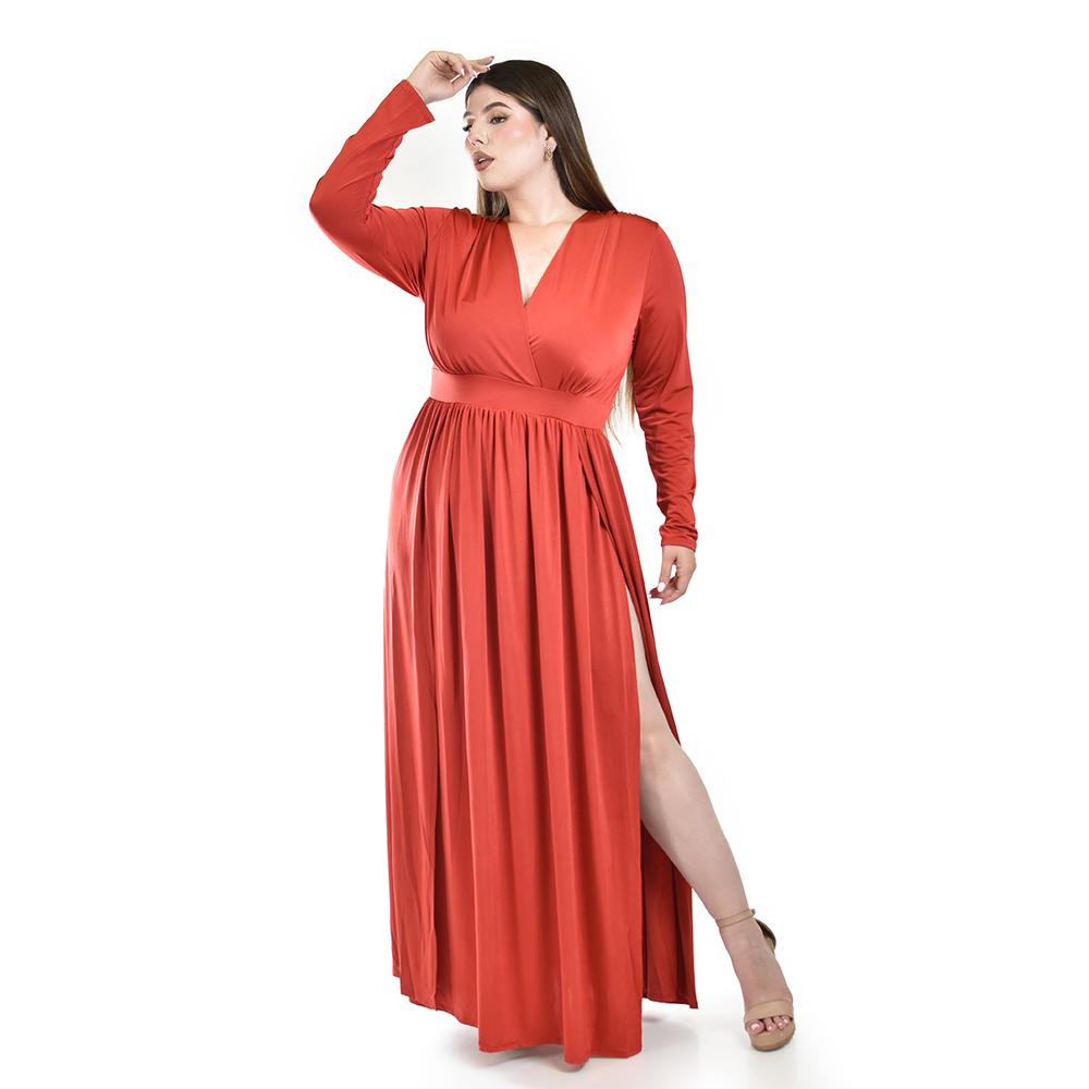 Foto 2 pulgar | Maxivestido Roman Fashion Naranja con Abertura para Mujer