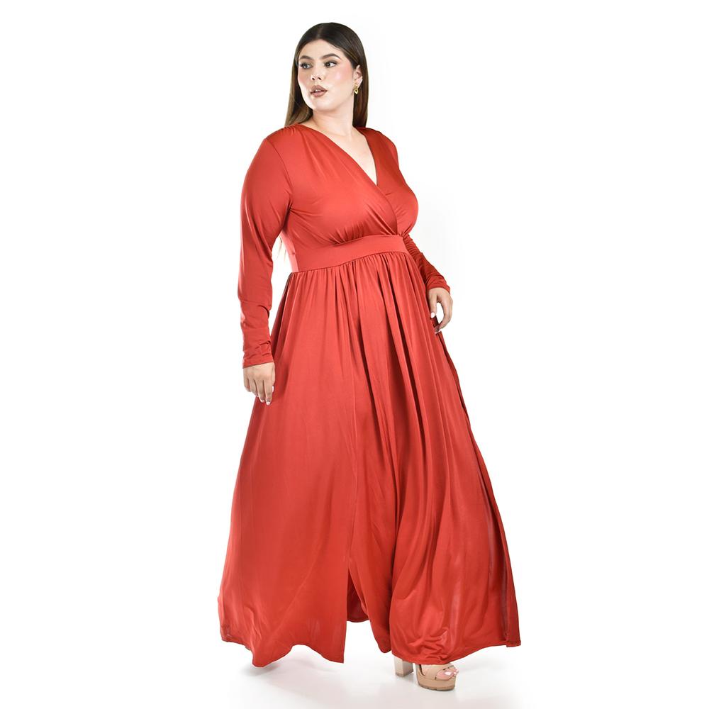 Foto 3 pulgar | Maxivestido Roman Fashion Naranja con Abertura para Mujer