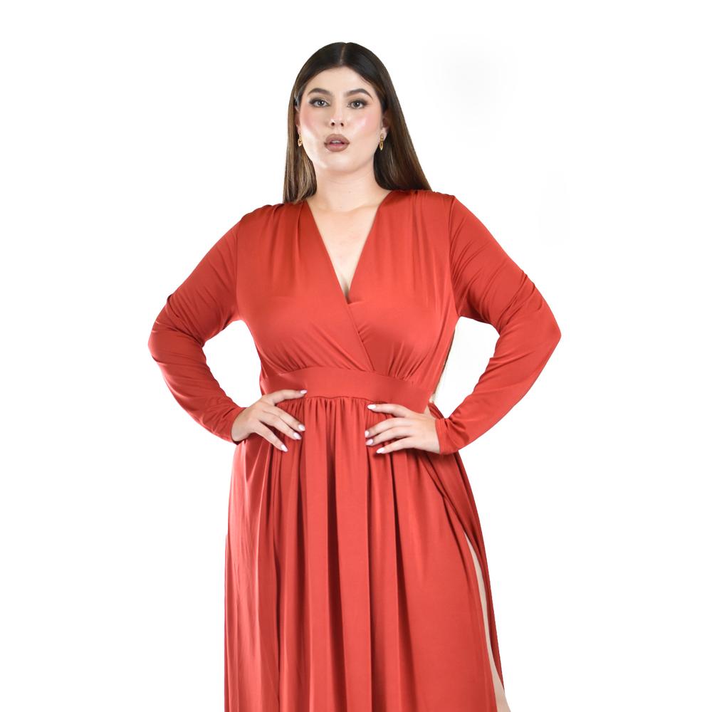 Foto 5 pulgar | Maxivestido Roman Fashion Naranja con Abertura para Mujer