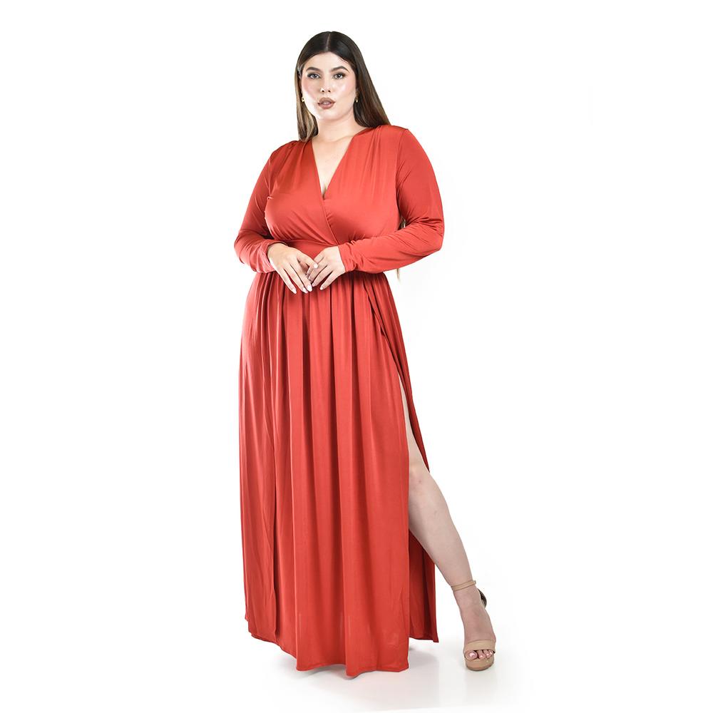 Foto 6 pulgar | Maxivestido Roman Fashion Naranja con Abertura para Mujer