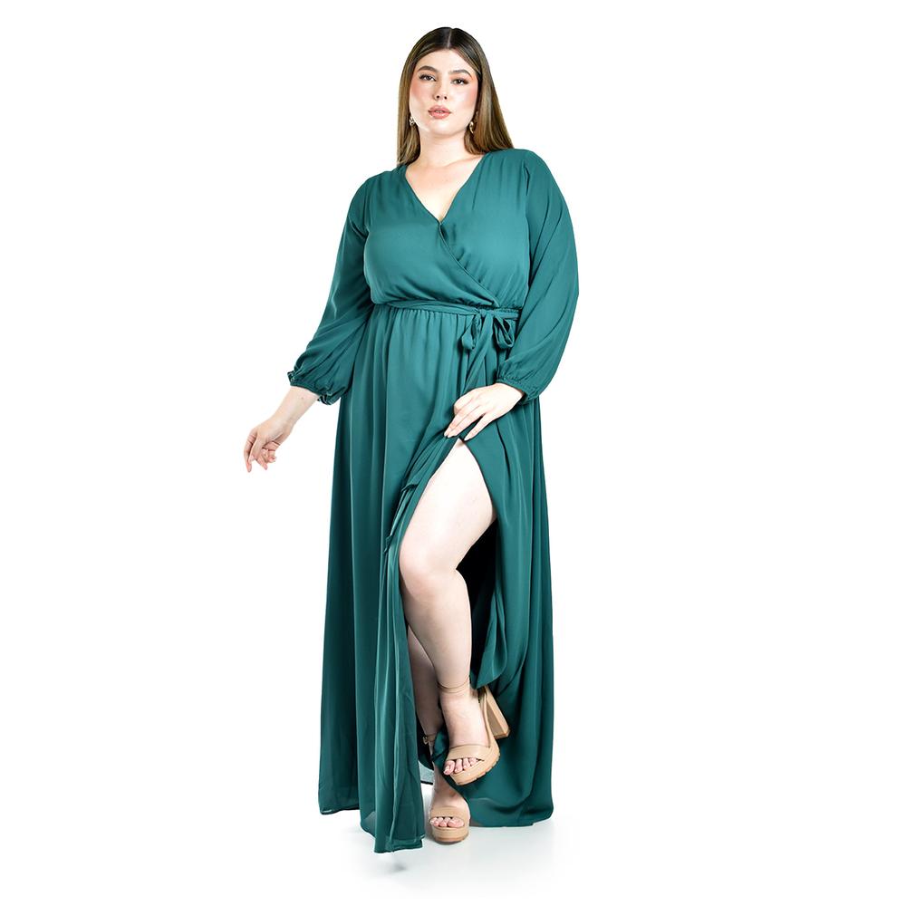 Foto 2 pulgar | Vestido Elegante De Manga Larga Roman Fashion Verde para Mujer