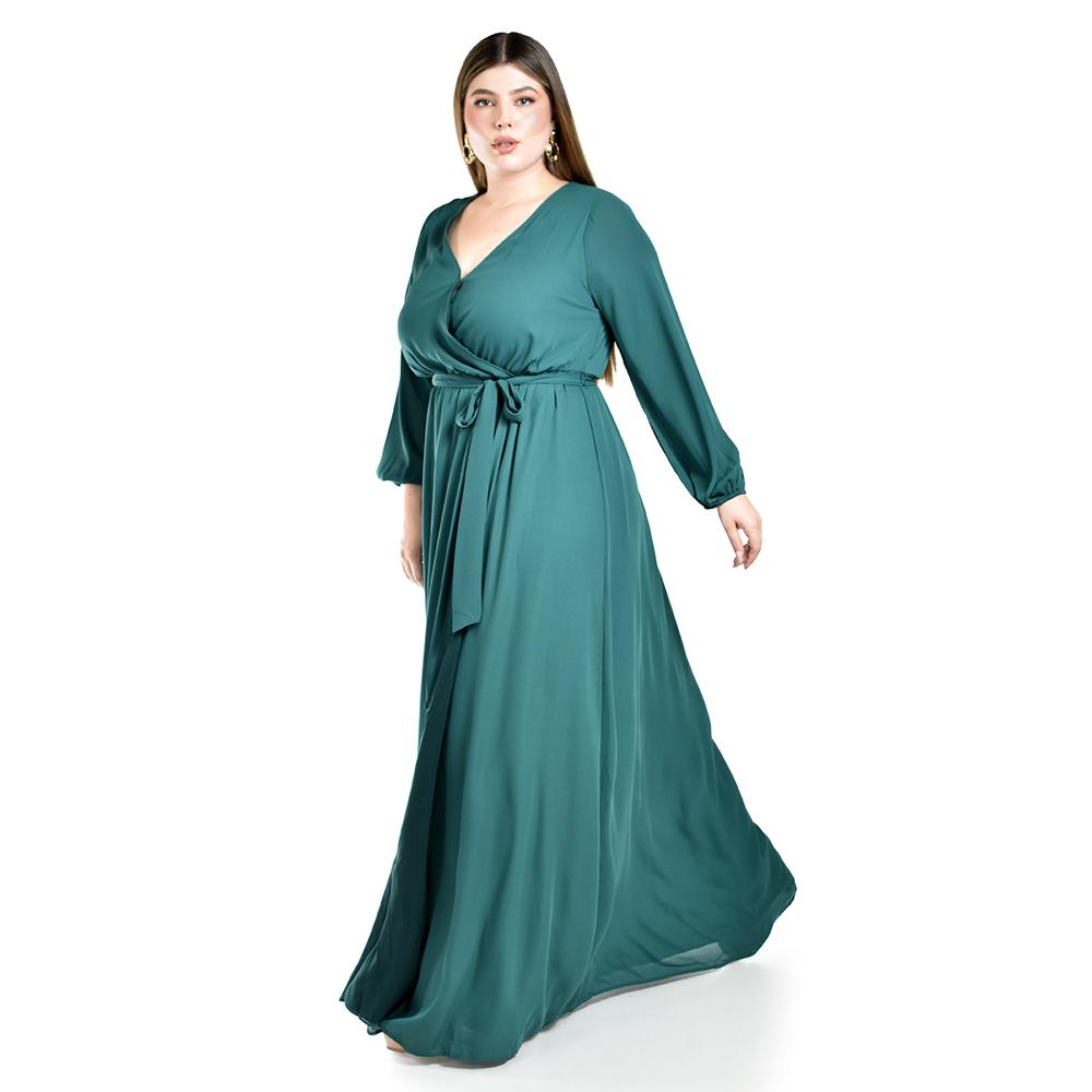 Foto 3 pulgar | Vestido Elegante De Manga Larga Roman Fashion Verde para Mujer