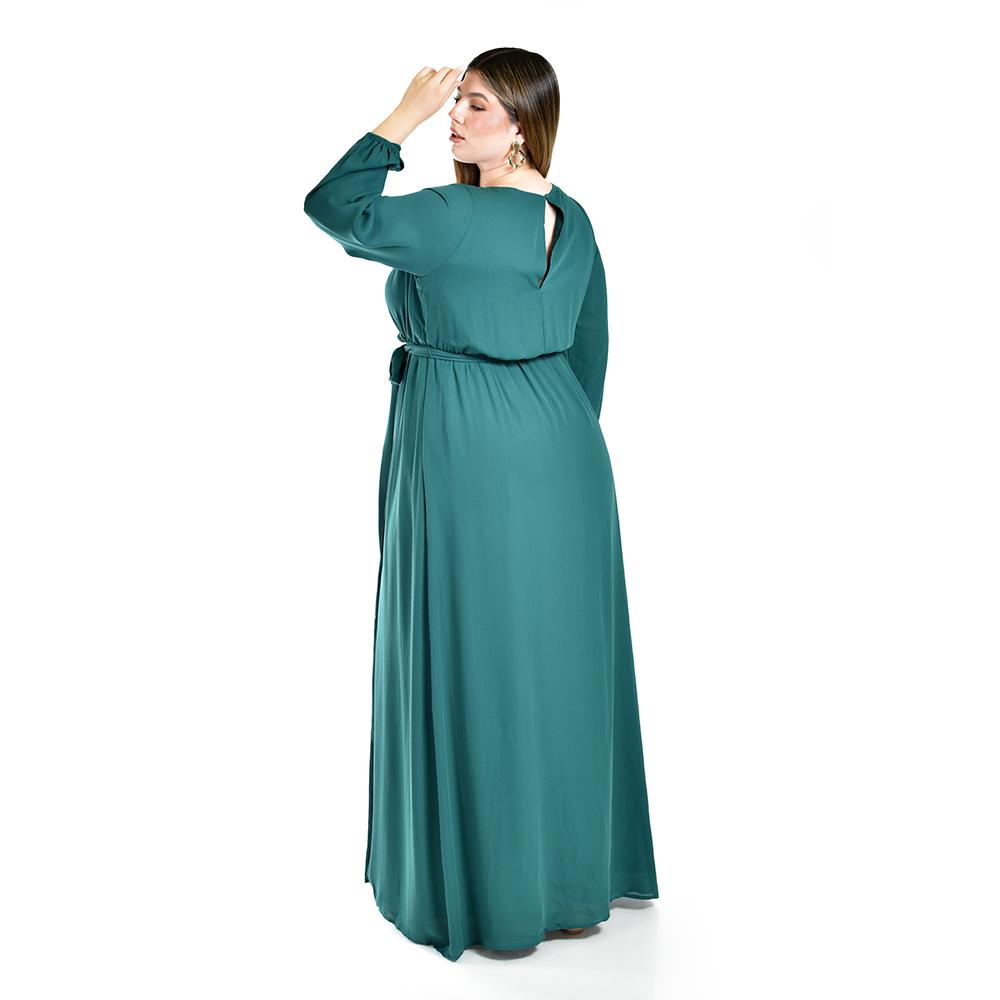 Foto 4 pulgar | Vestido Elegante De Manga Larga Roman Fashion Verde para Mujer
