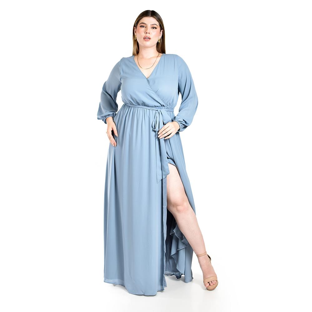 Vestido de Manga Larga Roman Fashion Azul para Mujer