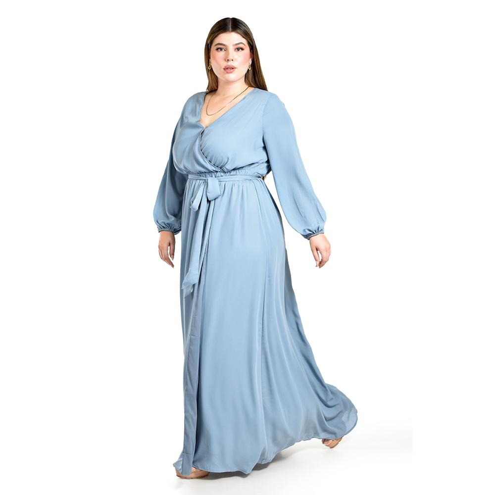Foto 3 pulgar | Vestido de Manga Larga Roman Fashion Azul para Mujer