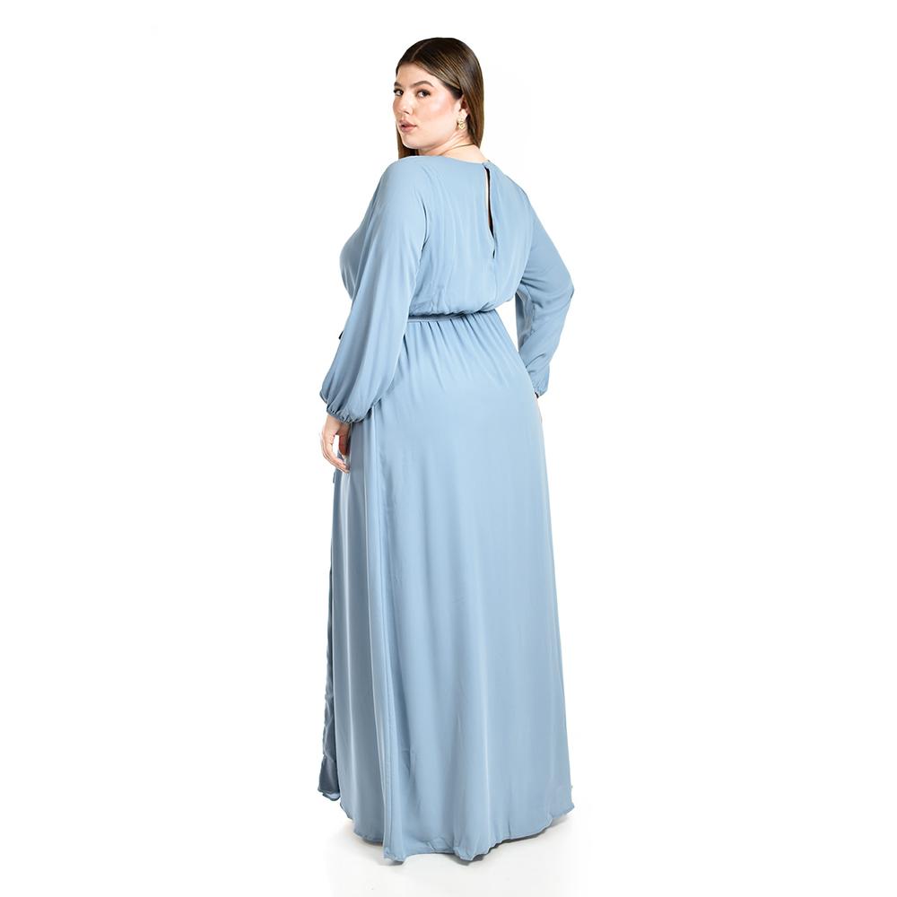 Foto 4 pulgar | Vestido de Manga Larga Roman Fashion Azul para Mujer