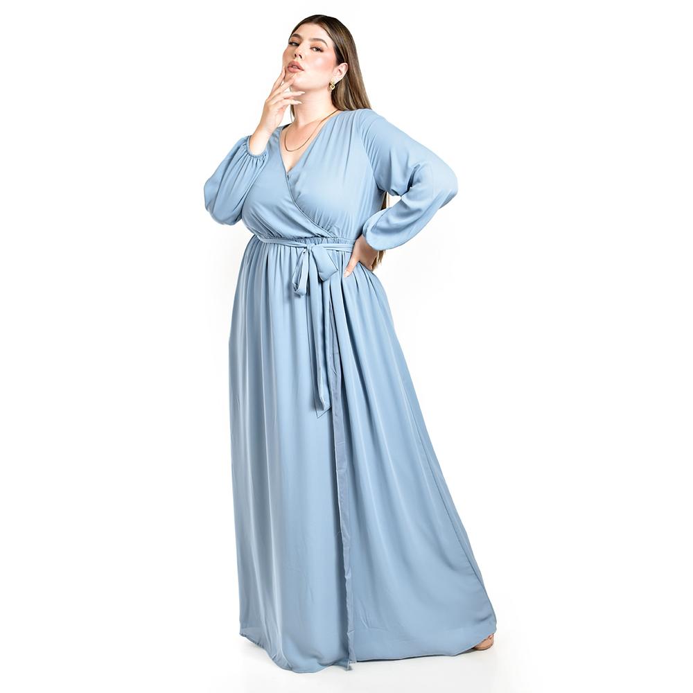 Foto 4 | Vestido de Manga Larga Roman Fashion Azul para Mujer