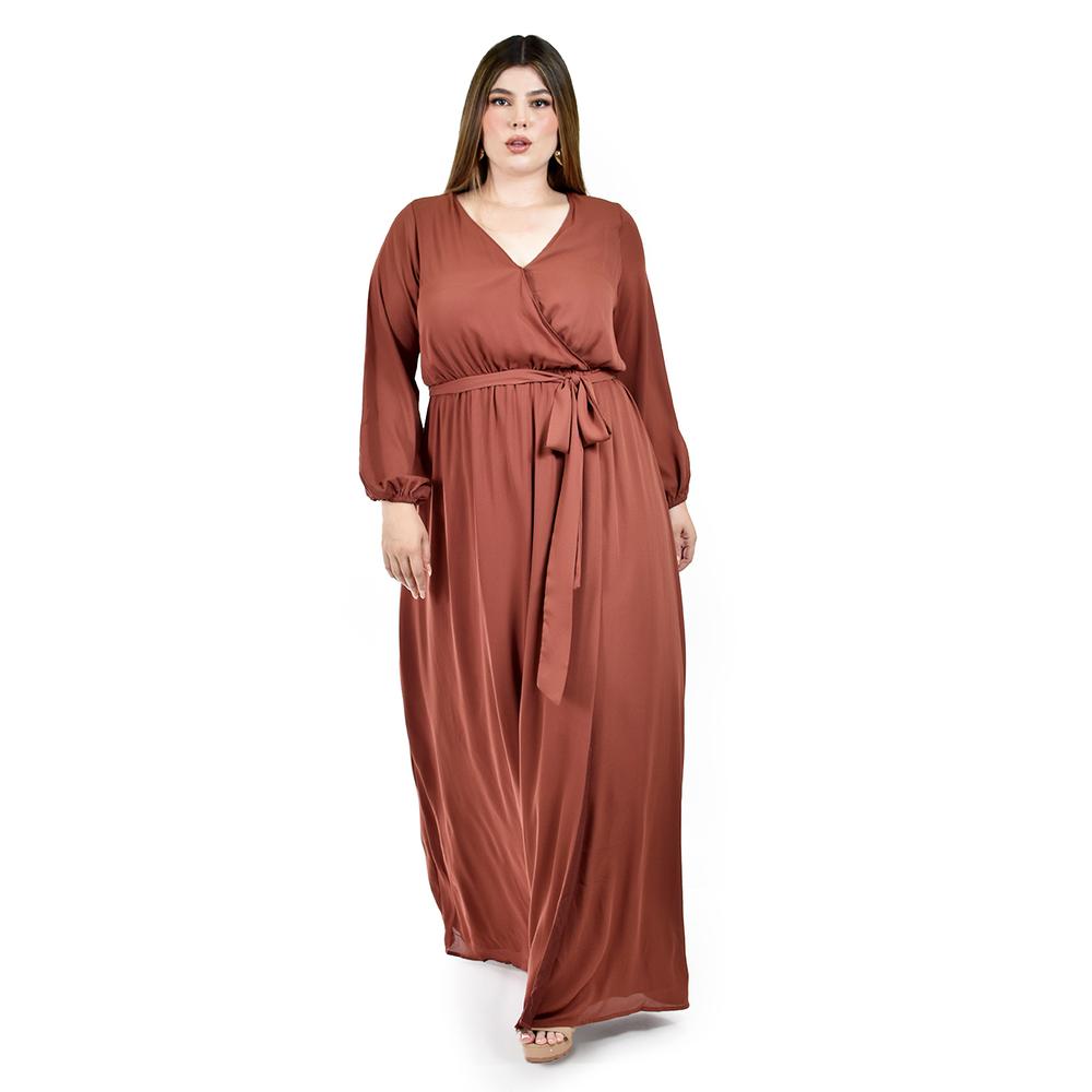 Vestido de Manga Larga Roman Fashion Café para Mujer