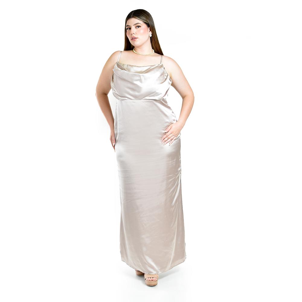 Foto 1 | Vestido de Escote Drapeado Roman Fashion Beige para Mujer