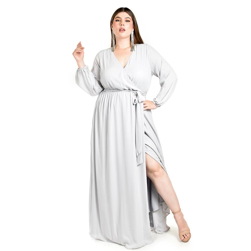 Vestido de Manga Larga Roman Fashion Gris para Mujer