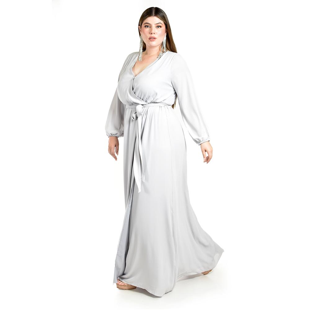 Foto 3 pulgar | Vestido de Manga Larga Roman Fashion Gris para Mujer