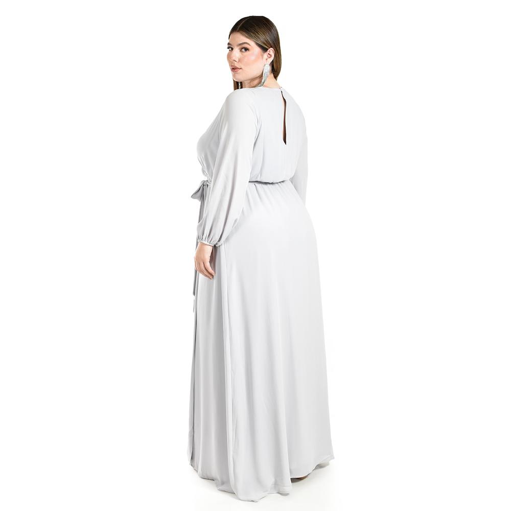 Foto 4 pulgar | Vestido de Manga Larga Roman Fashion Gris para Mujer