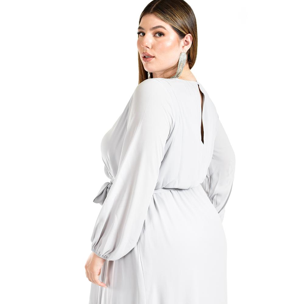 Foto 5 pulgar | Vestido de Manga Larga Roman Fashion Gris para Mujer