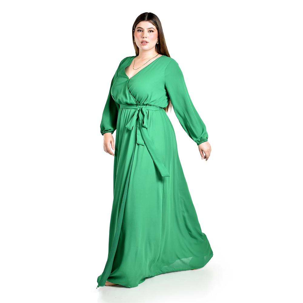 Foto 3 pulgar | Vestido de Manga Larga Roman Fashion Verde para Mujer