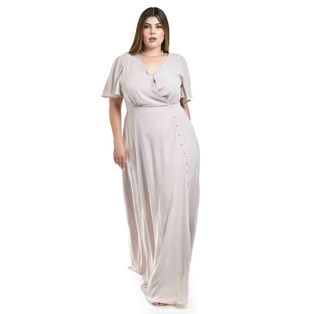 Foto 1 | Vestido Largo con Abertura Roman Fashion Beige para Mujer
