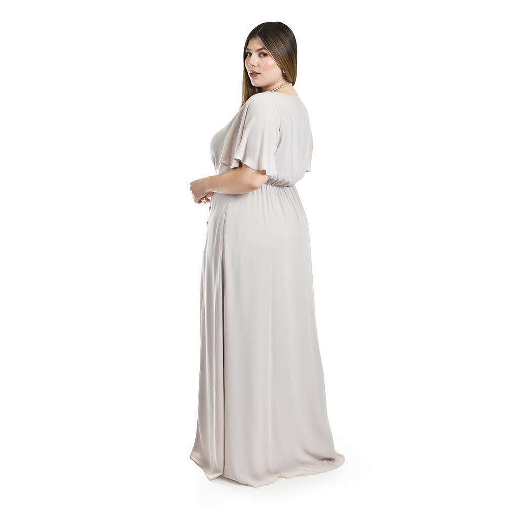 Foto 4 pulgar | Vestido Largo con Abertura Roman Fashion Beige para Mujer