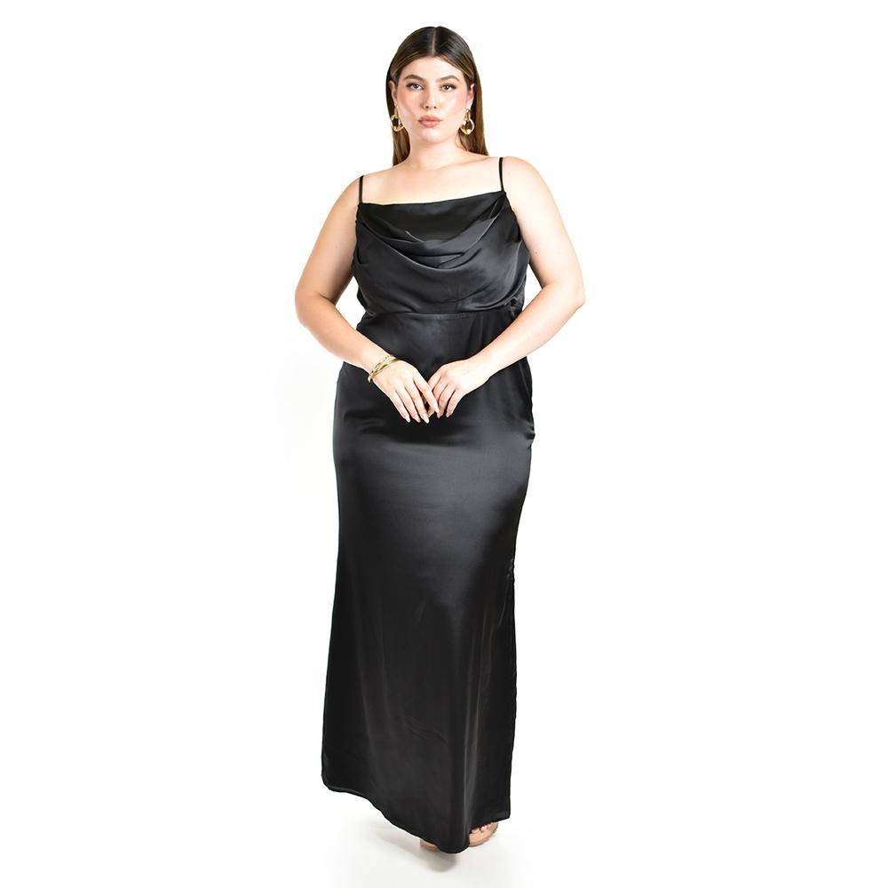 Foto 2 pulgar | Vestido de Escote Drapeado Roman Fashion Negro para Mujer