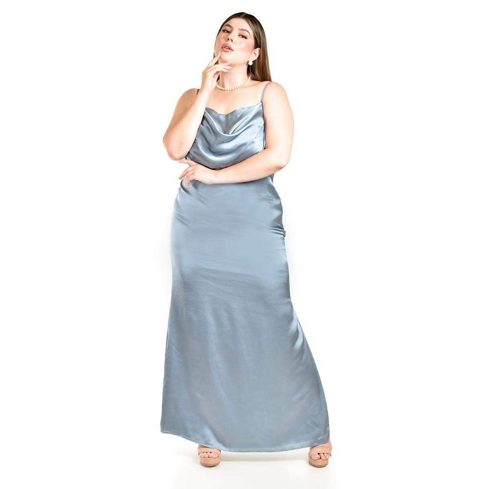 Foto 1 | Vestido de Escote Drapeado Roman Fashion Azul para Mujer