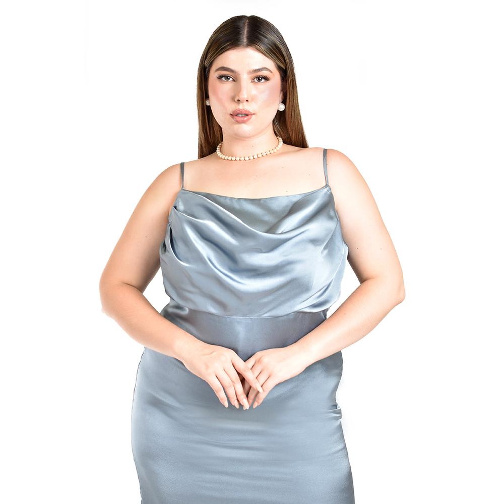 Foto 4 | Vestido de Escote Drapeado Roman Fashion Azul para Mujer