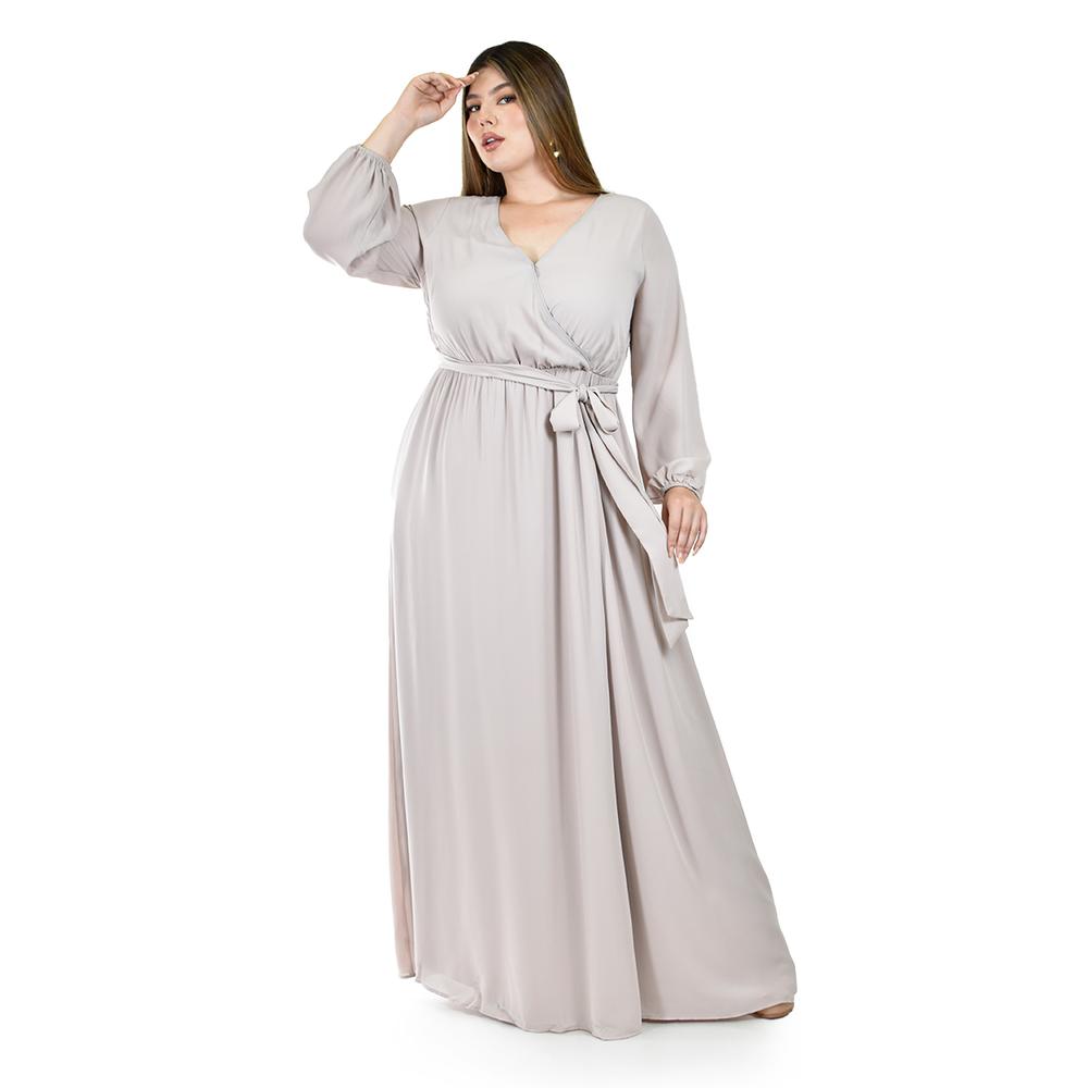 Foto 2 pulgar | Vestido de Manga Larga Roman Fashion Beige para Mujer