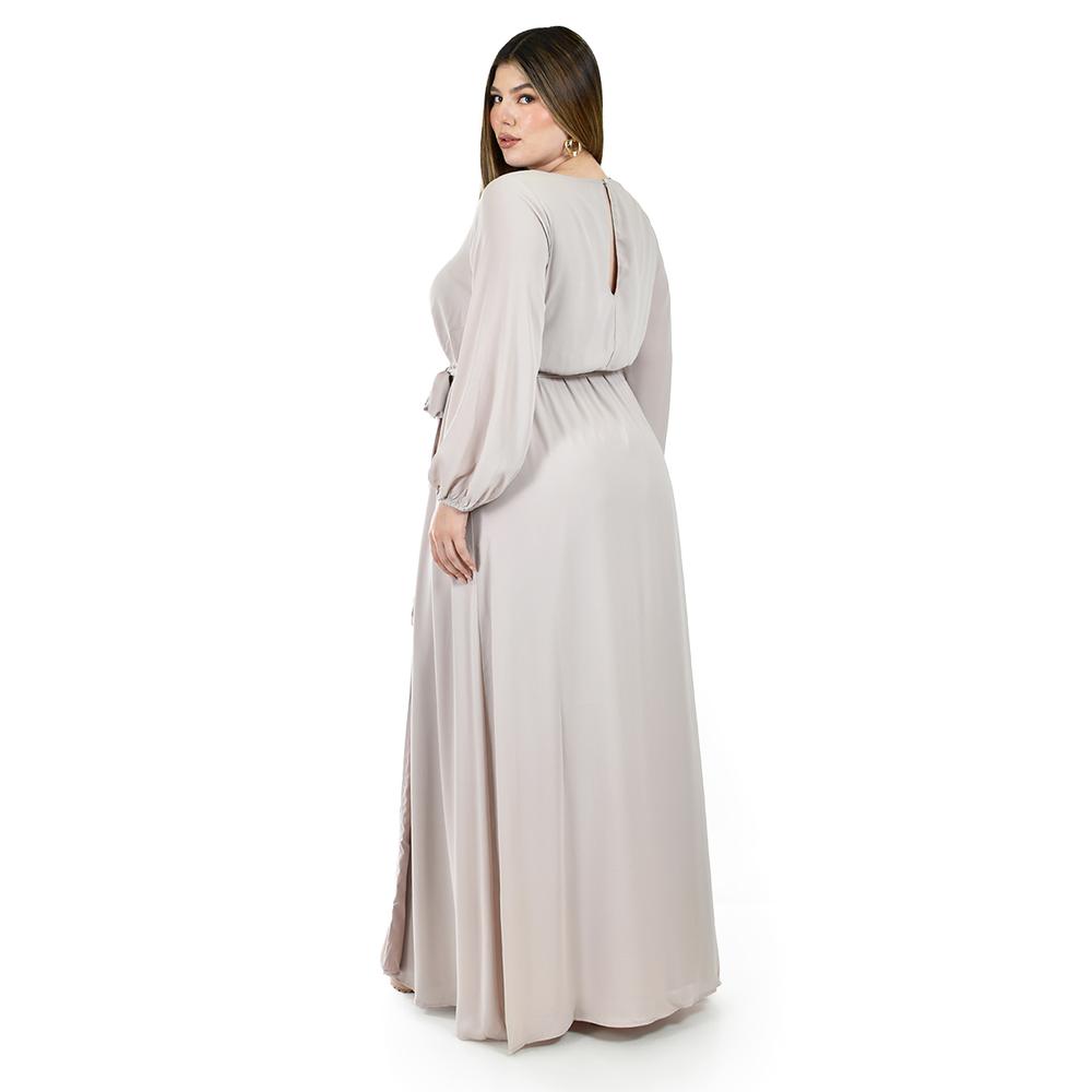 Foto 4 pulgar | Vestido de Manga Larga Roman Fashion Beige para Mujer