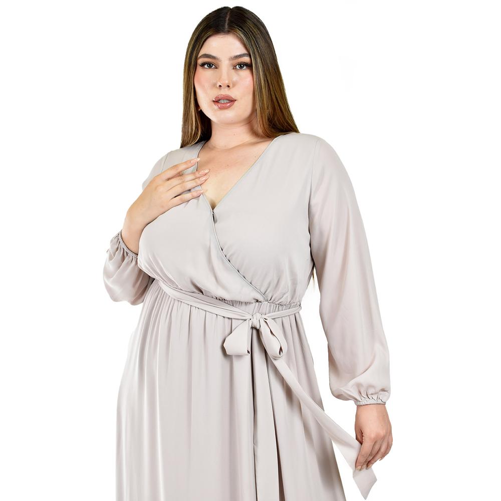 Foto 5 pulgar | Vestido de Manga Larga Roman Fashion Beige para Mujer