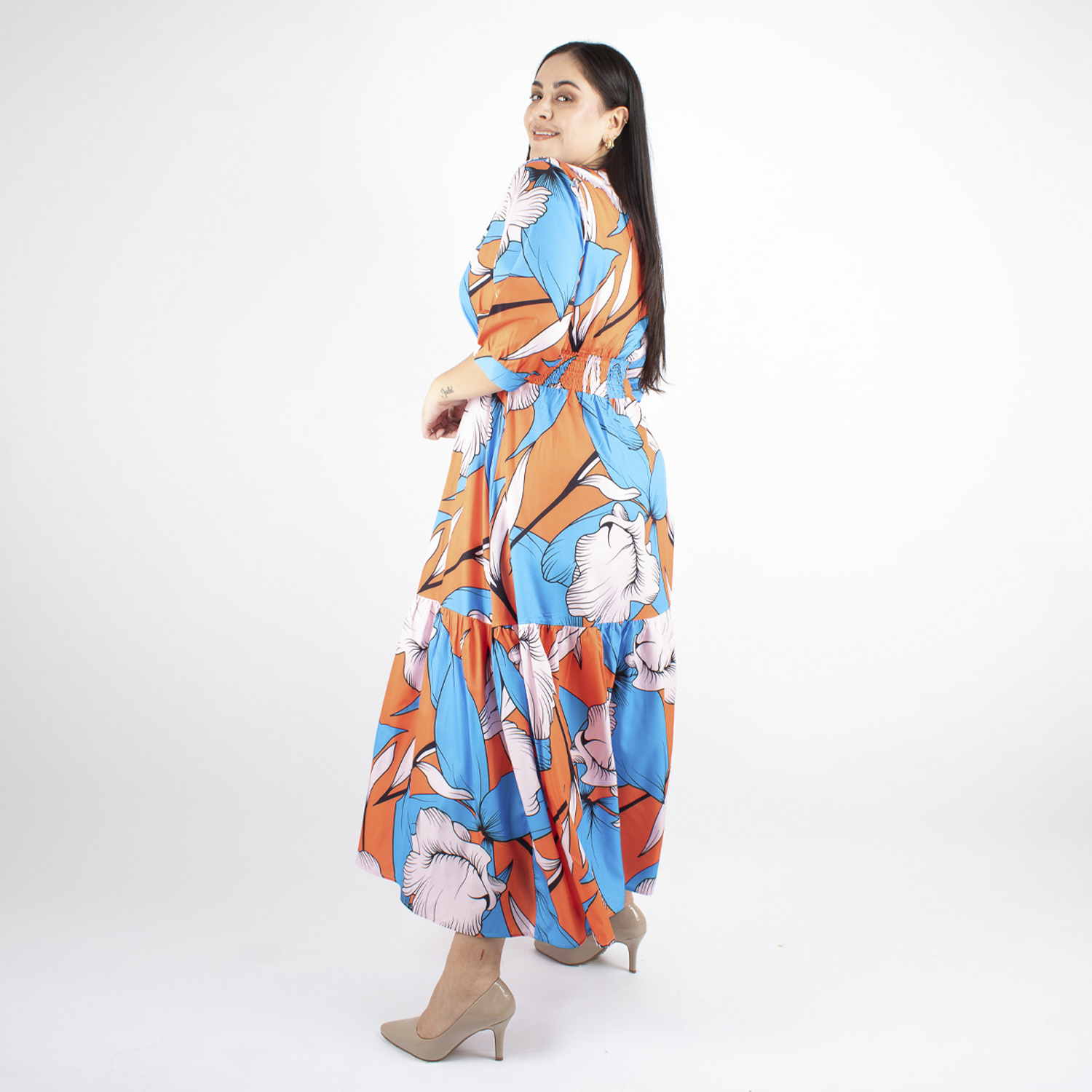 Foto 3 pulgar | Maxi Vestido Print Naranja Con Azul Amad